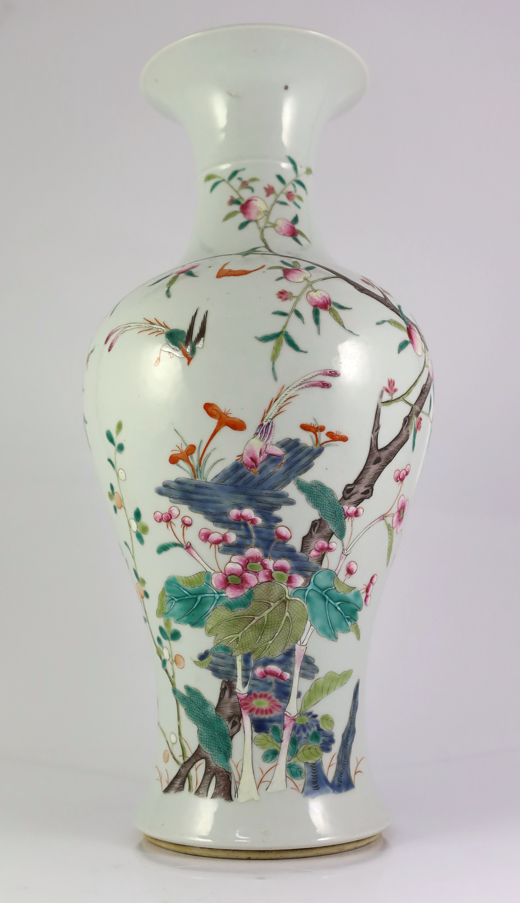 A tall Chinese famille rose vase, late 19th/early 20th century